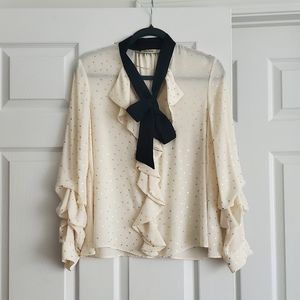 ZARA Ruffle Detail Blouse with tie at neck